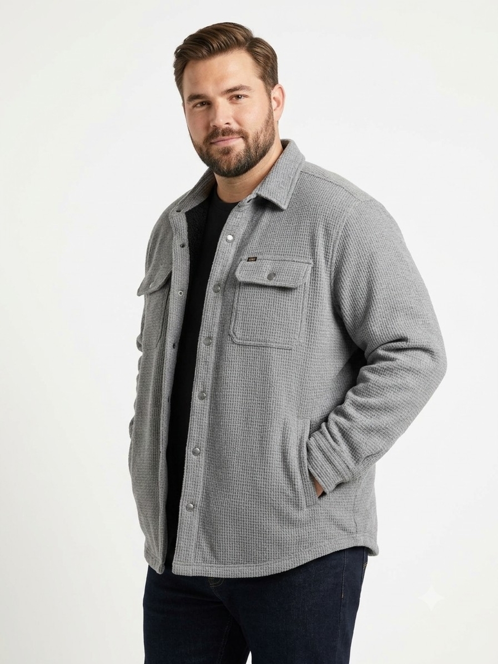 Lee Gray Waffle Knit Shirt Jacket